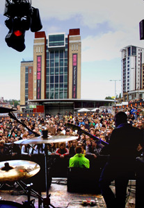 A band performing at the Evolution Festival