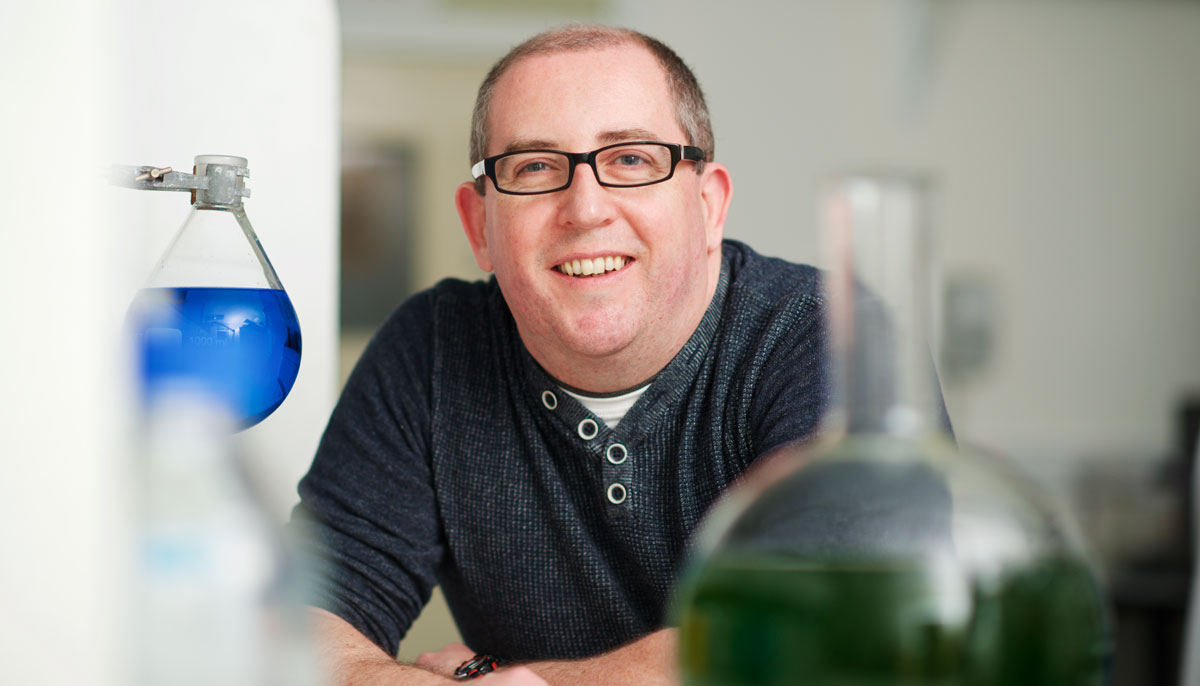 Dr Gary Caldwell with phycocyanin 'blue' extracted from algae
