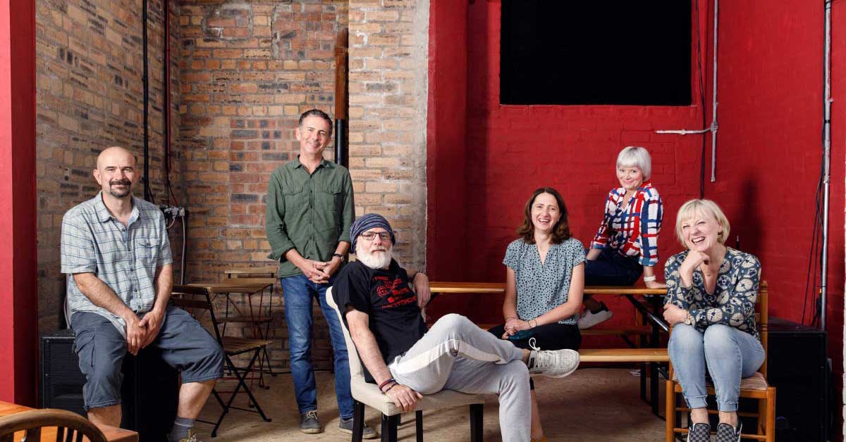 From left to right, actor Chris Connell, Associate Professor Steve Gilroy, actor Dave Johns, Dr Heike Pichler, actor Sharon Percy and actor Jackie Lye. Courtesy of Northumbria University 
