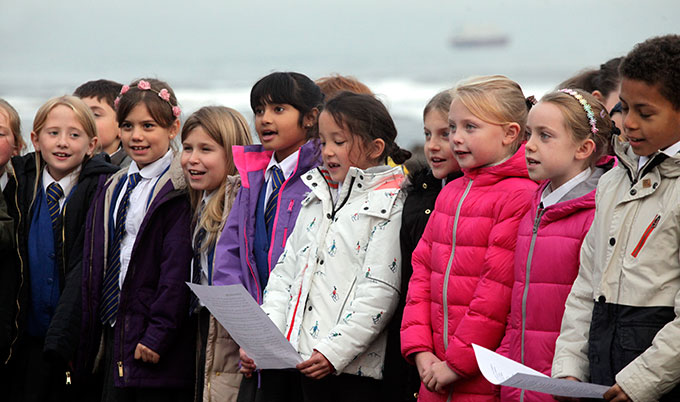 schoolchildren singing a sea shanty