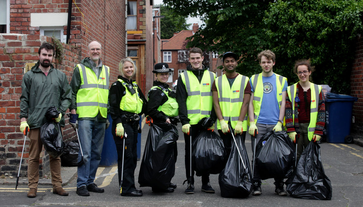 Staff and students taking part in the Leave Newcastle Happy Campaign