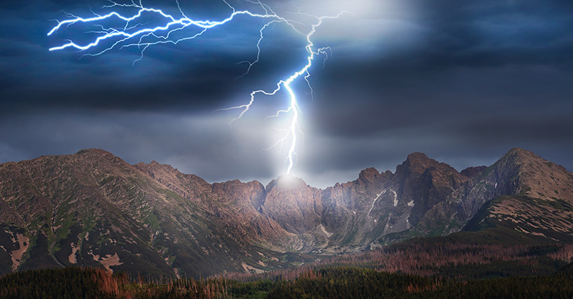 lightning over a mountain 