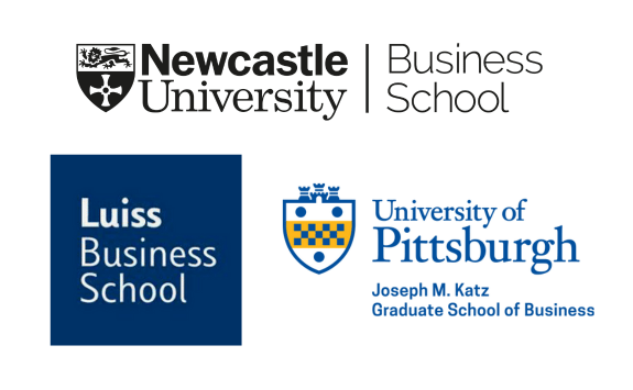 The logos of Newcastle University Business School, LUISS Business School and Joseph M. Katz Graduate School of Business