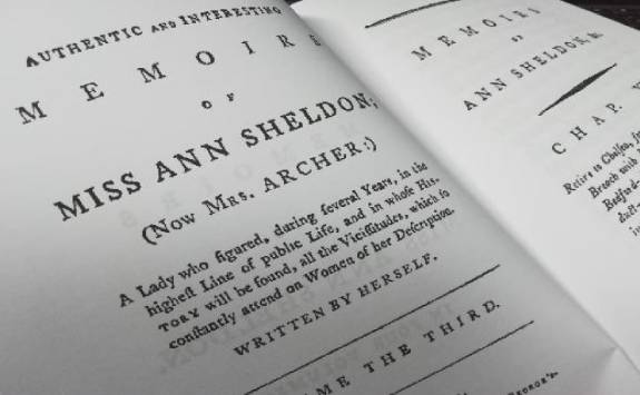 a close up of the Memoire of Miss Ann Sheldon