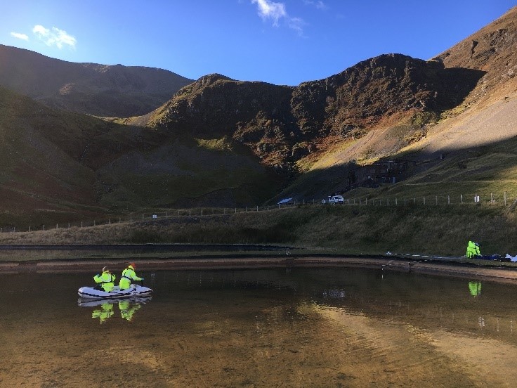 Water and substrate sampling at the Force Crag mine water treatment system, designed by the Newcastle University Environmental Engineering team