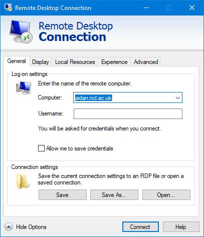 Connecting with RDP client