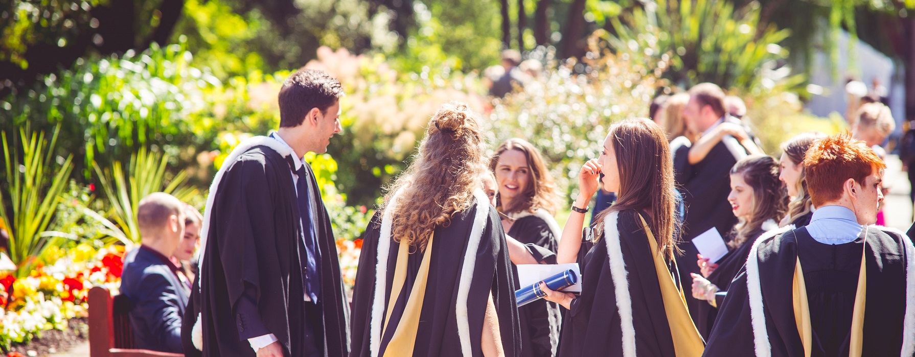 Photo of graduates in gowns celebrating their graduation