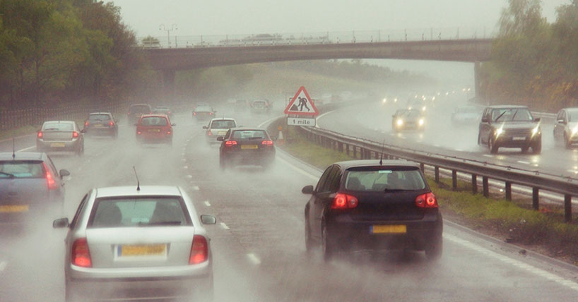 Traffic on a rainy wet highway