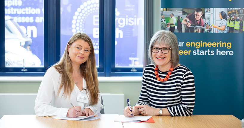 Signing the MOU: Sofia’s Kim Gaul-Clark (left) and Newcastle University’s Professor Stephanie Glendinning