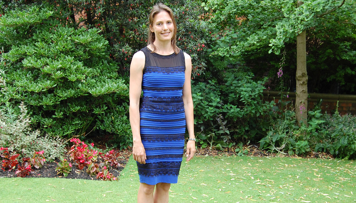 Picture Shows: Dr Helen Czerski wearing the dress that caused an internet sensation.
Image Credit: BBC/Karen Bidewell
