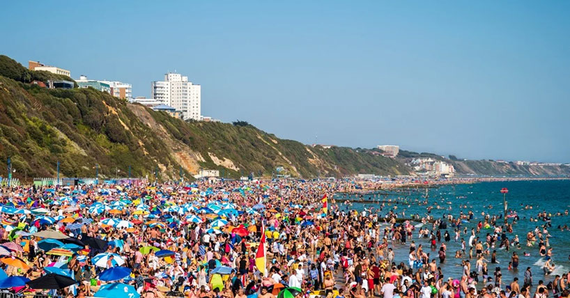 crowded beach during a heatwave crowded beach during a heatwave