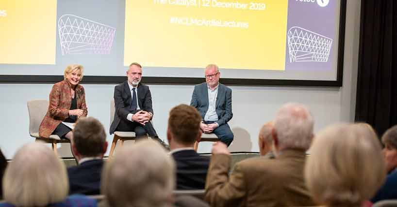 (L-R) Angela Rippon, Professor Nic Palmarini and Professor Steve Caughey 