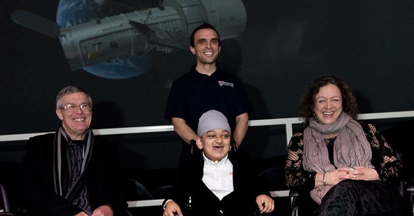 Pictured left to right: Dr Leigh Harrison, Amrit Singh, Dr Chris Harrison and Rachel Lambert at the premiere of Audio Universe: Tour of the Solar System at Newcastle Centre for Life. 6 December 2021. 