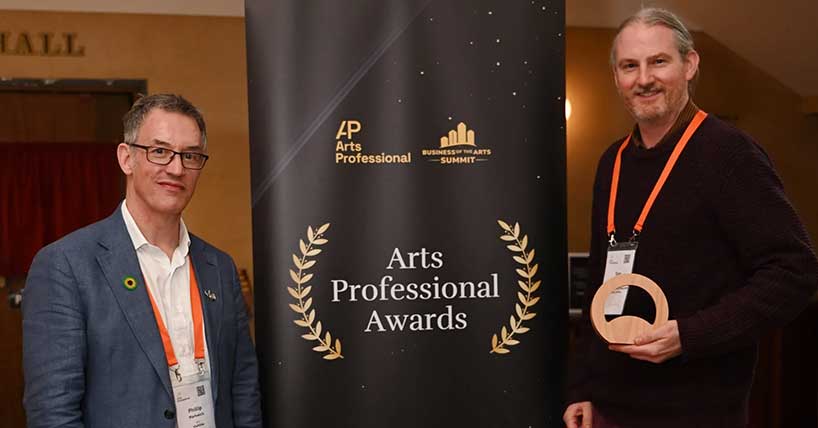 Tom Cahill Jones at the Arts Professional Awards accepting Creative PECS's award