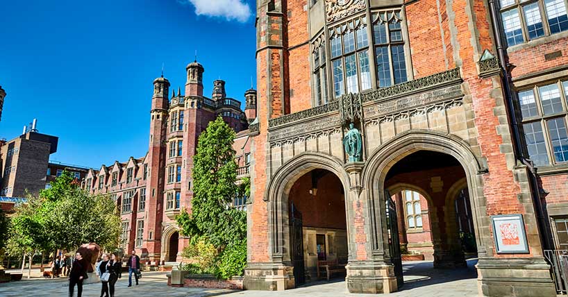 A photograph of Newcastle University's Arches and student forum.