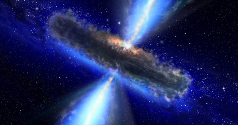 An artist’s impression of a dusty region around a black hole. The most dust-enshrouded black holes can completely stop X-rays and visible light escaping, but the same dust can be heated by a growing black hole and glow brightly at infrared wavelengths.  
Credit: ESA/NASA, the AVO project and Paolo Padovani
