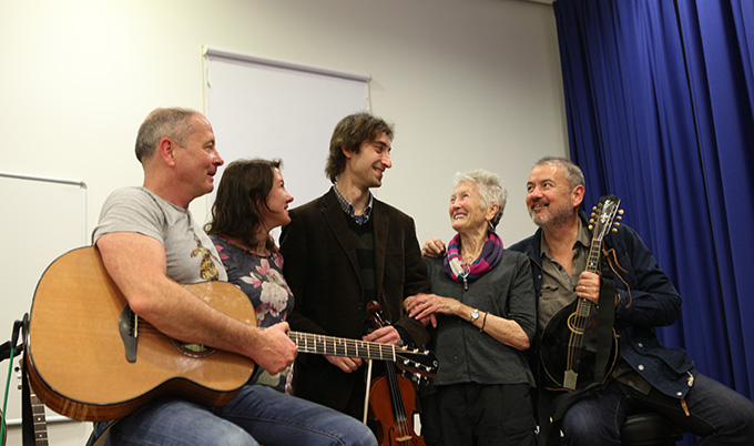 Niles Kriegen, recipient of the inaugural Ewan MacColl award with the MacColl family