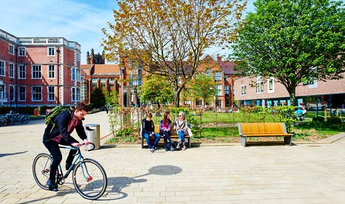 Cyclist at Newcastle University campus