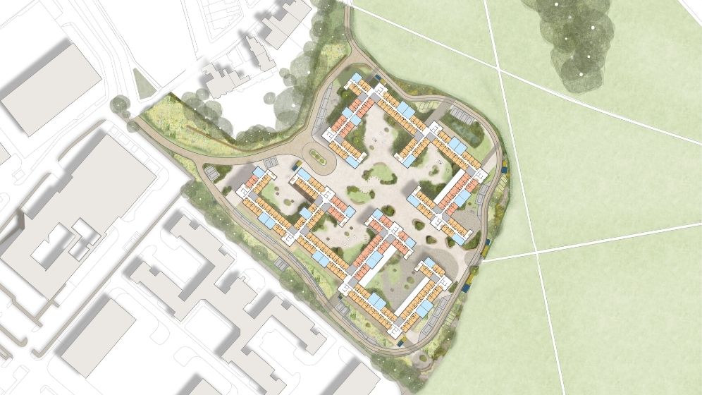 A bird's eye view of how a redeveloped site may be laid out.