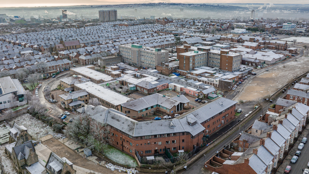 This view shows you how the site fits into the local area. The view is from the town moor and looks across the current buildings and on to the streets surrounding the site, with Newcastle's Centre on the horizon