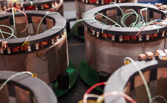 A close up view of electric motors made by Newcastle University spin-out company, Advanced Electric Machines.