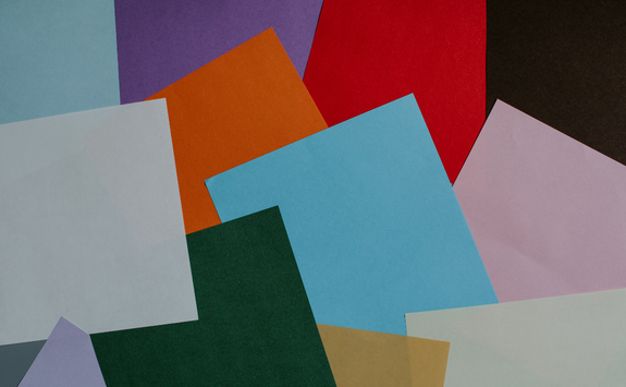 Different coloured squares layered on top of each other