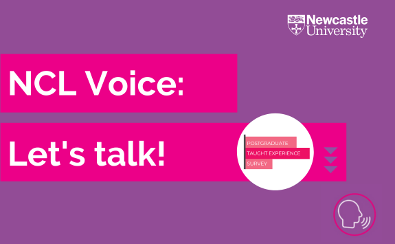 Purple poster with text "NCL Voice: Let