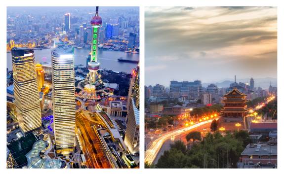 Aerial views of Shanghai and Beijing