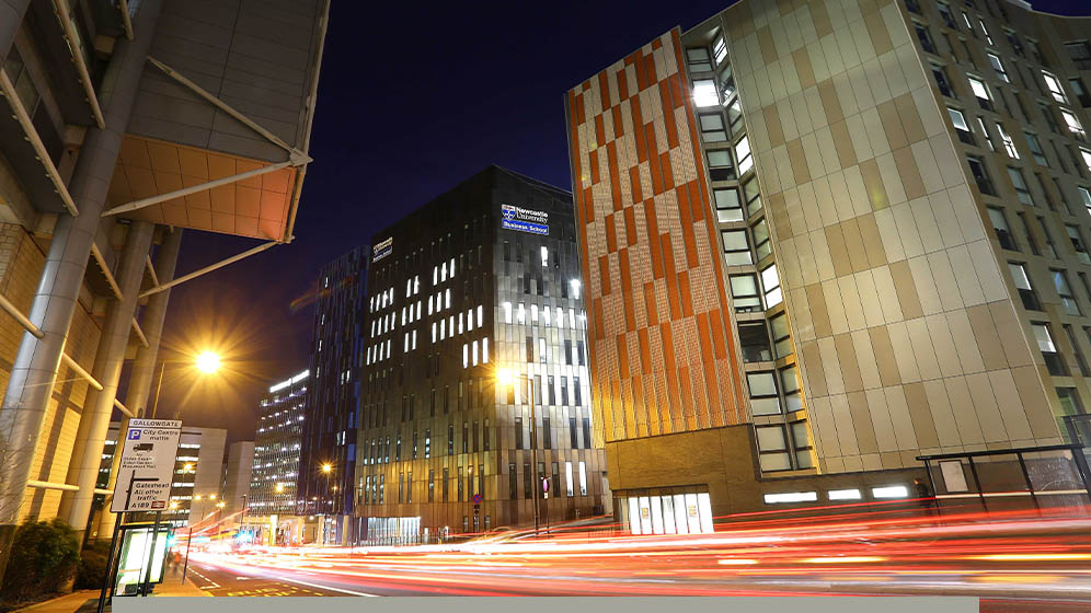 Newcastle University Business School at night