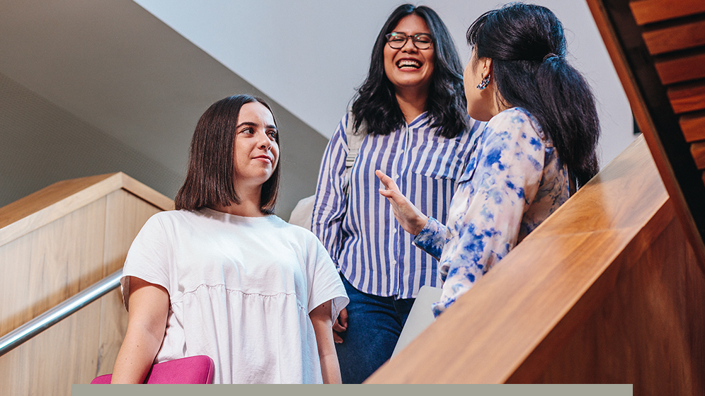 Students chatting in the Business School