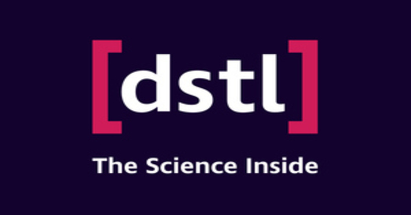 DSTL logo- navy background, pink [ ] with white letters dstl in the middle