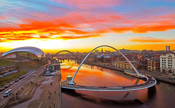 Newcastle bridges in the sunset
