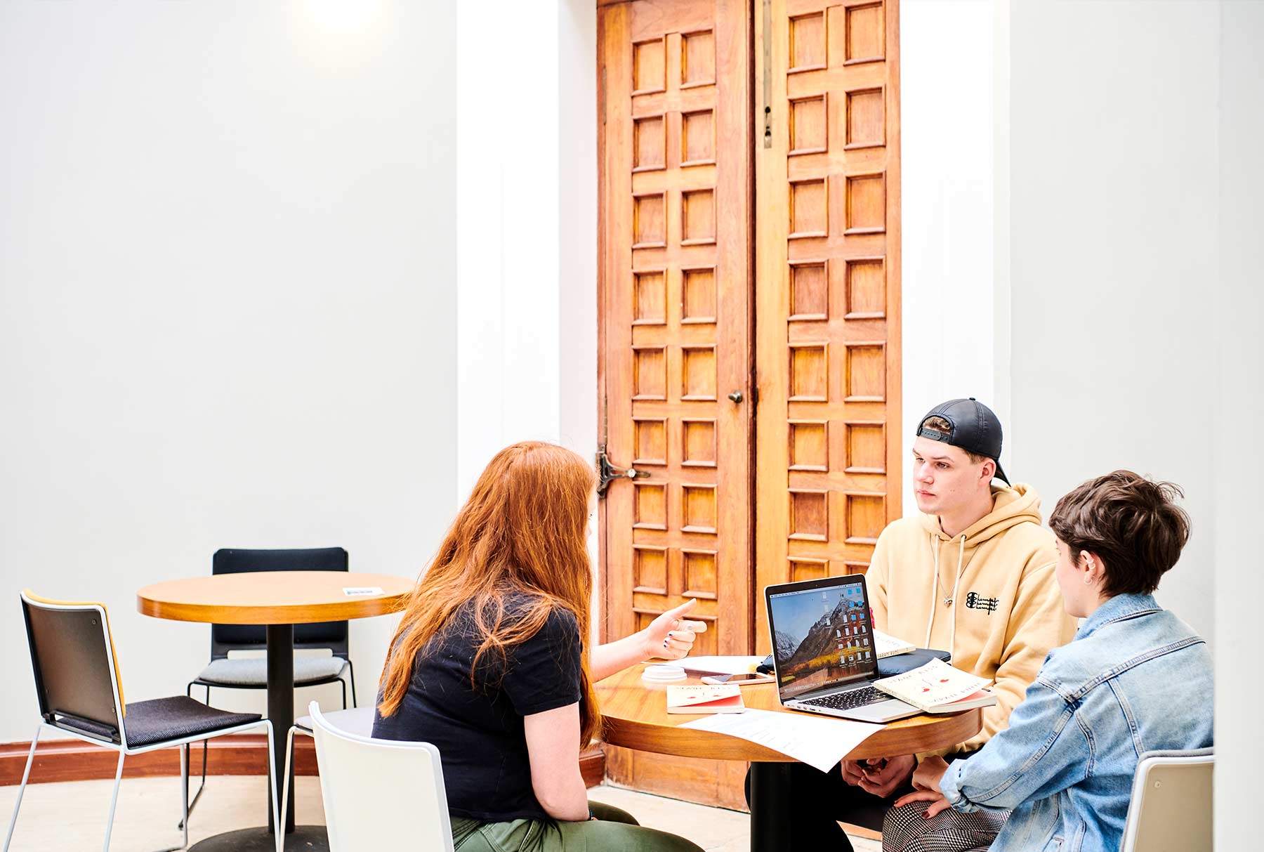 Students in a study group in the Percy atrium