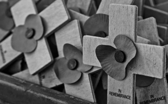 wooden crosses with poppies