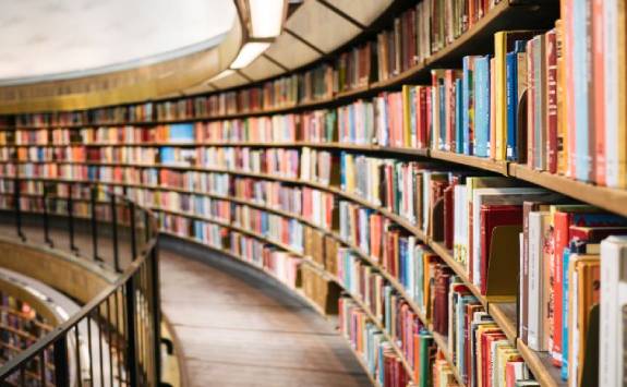 books on shelves in the library
