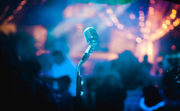 vintage style microphone on a stage