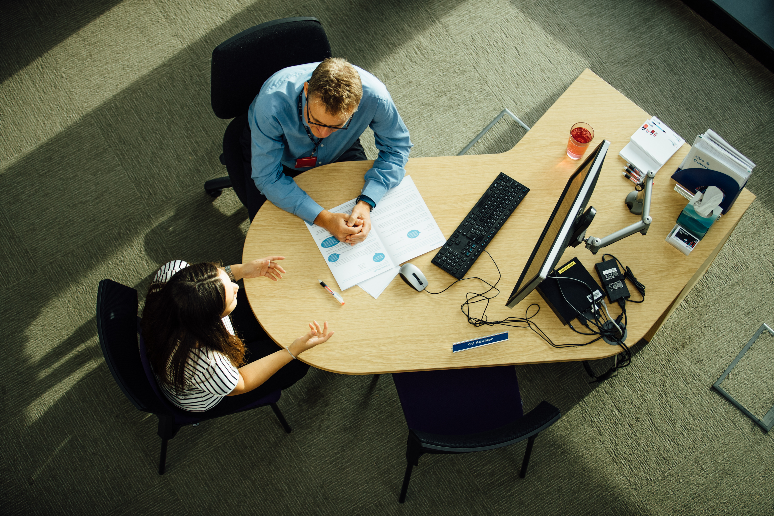 A Newcastle University student works with one of our Careers Service professionals to help improve their employability.