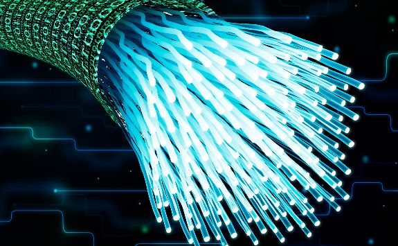 Optical Communications: an abstract image showing fibres of light.