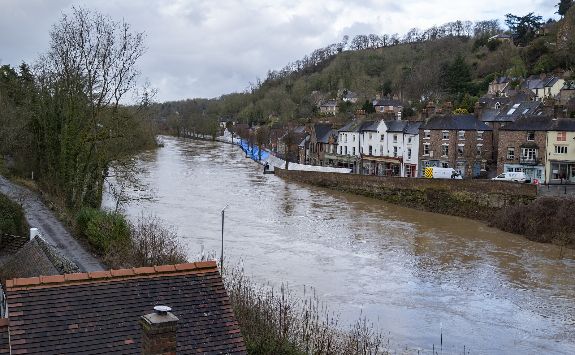 Flooded river in the English countryside.