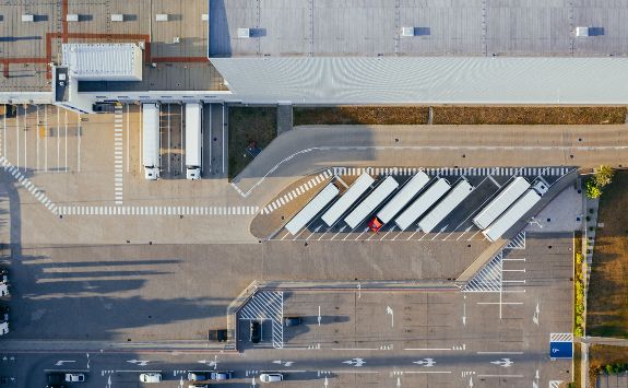 An aerial view of a logistics depo.