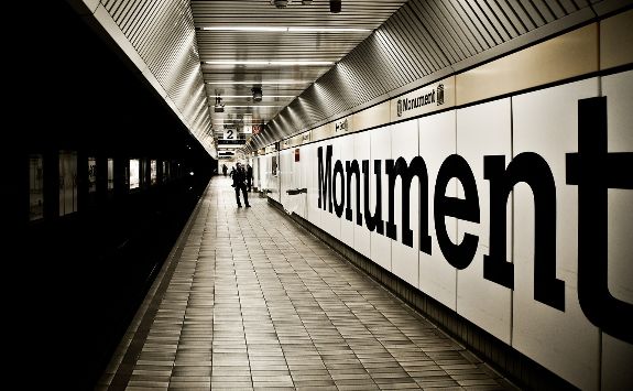 Metro train platform in Newcastle UK.