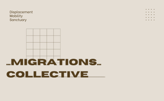 Poster for Migrations Collective, it reads: Displacement, Mobility, Sanctuary