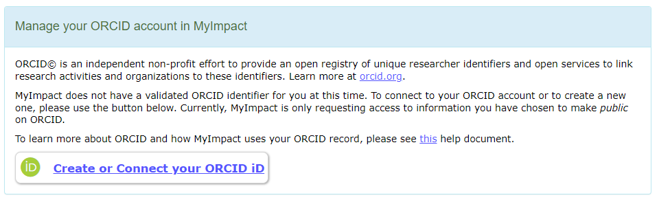Linking MyImpact to ORCID
