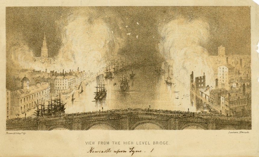 Drawing of the Great Fire of Gateshead in Newcastle Upon Tyne