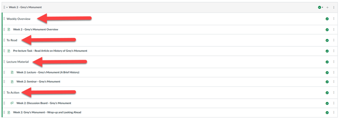 Screenshot of Canvas Module Inner Headings