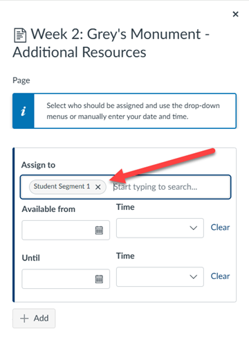 Image of Canvas Assign To Settings for the Page