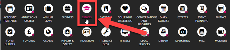 Image of Canvas Accessible Menu with Canvas Link highlighted