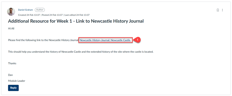 Screenshot of Canvas Announcement for Additional Resources