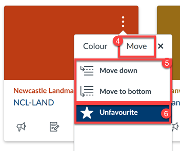 Screenshot of Canvas Course Card Move Edit Settings