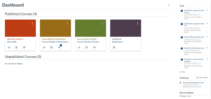 Screenshot of the Canvas Dashboard